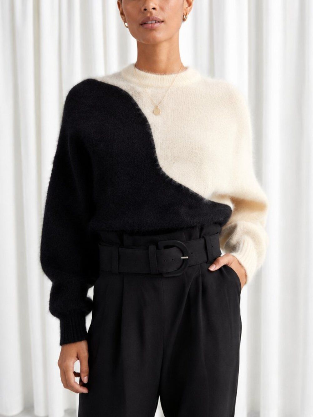 & Other Stories Colorblock Alpaca Wool Sweater Women M Chic Quiet Luxury